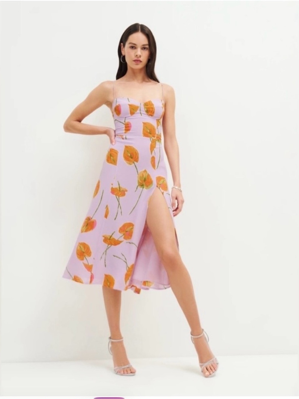 Reformation Lilac Midi Dress with Orange Floral Print